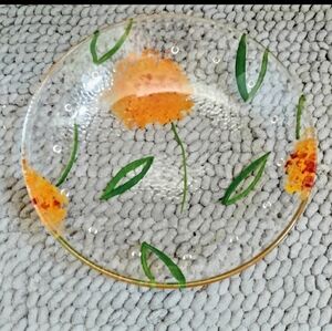 Vintage Hand Painted Floral Dandelion Orange Dessert plate serving dish …